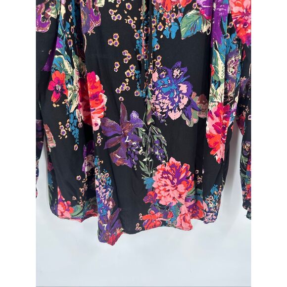 Andree by Unit Dark Romantic Floral Peasant Blouse Size1X Plus Long Sleeve Flowy - Picture 7 of 11